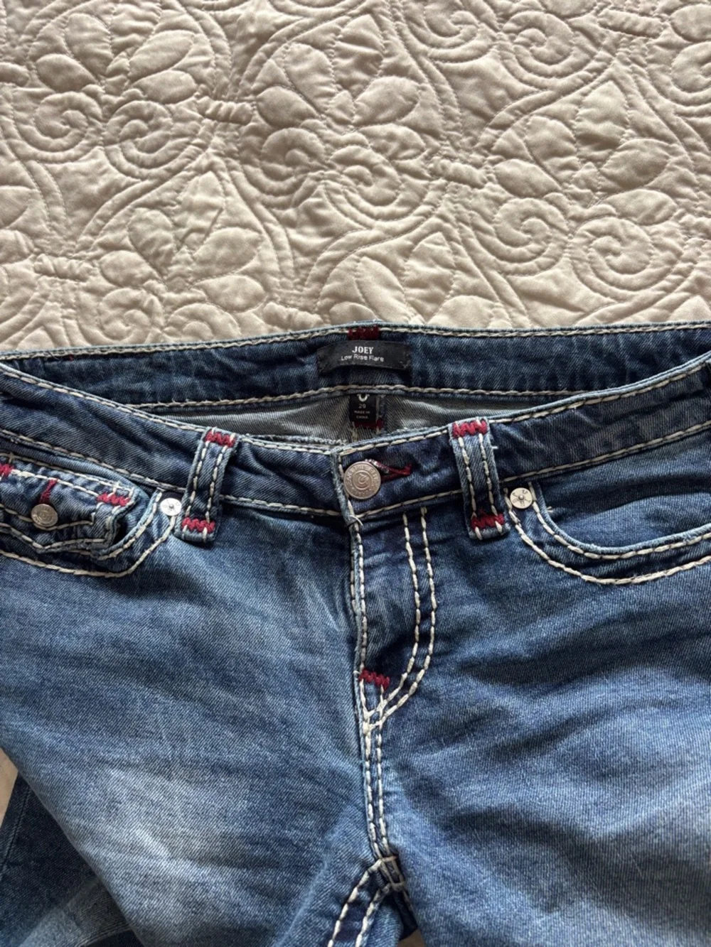 True Religion Dark Blue Flared Jeans with Contrast Stitching - Picture 4 of 8